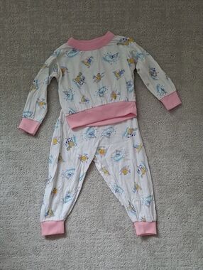 Vintage Toddler Girl Pink-Trim Printed Two-Piece Cotton Pajamas